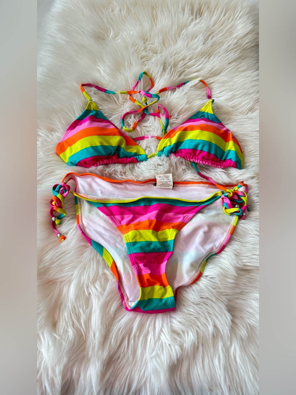 Ingear Multicolor Striped Bikini Set — Pink, Teal & Orange